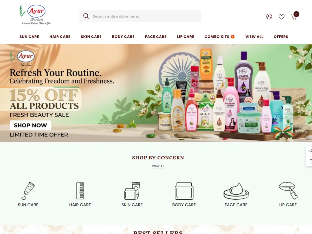 Ayur Herbals storefront homepage
