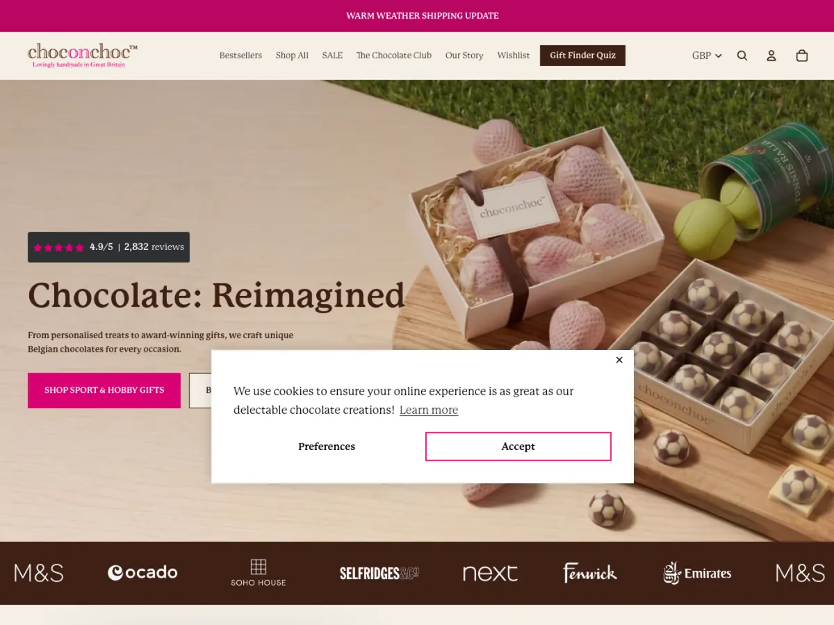 Choc on Choc storefront homepage