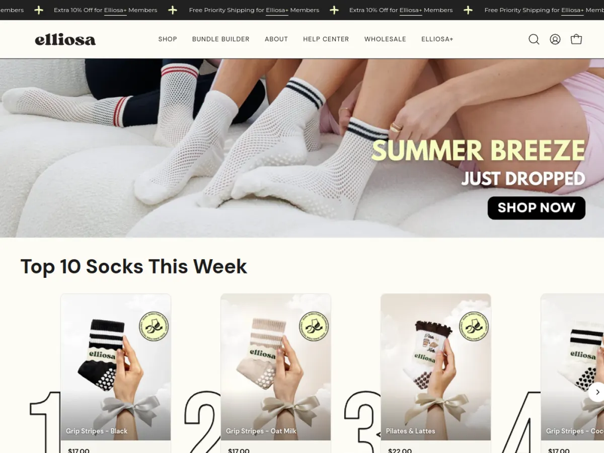 Elliosa storefront homepage