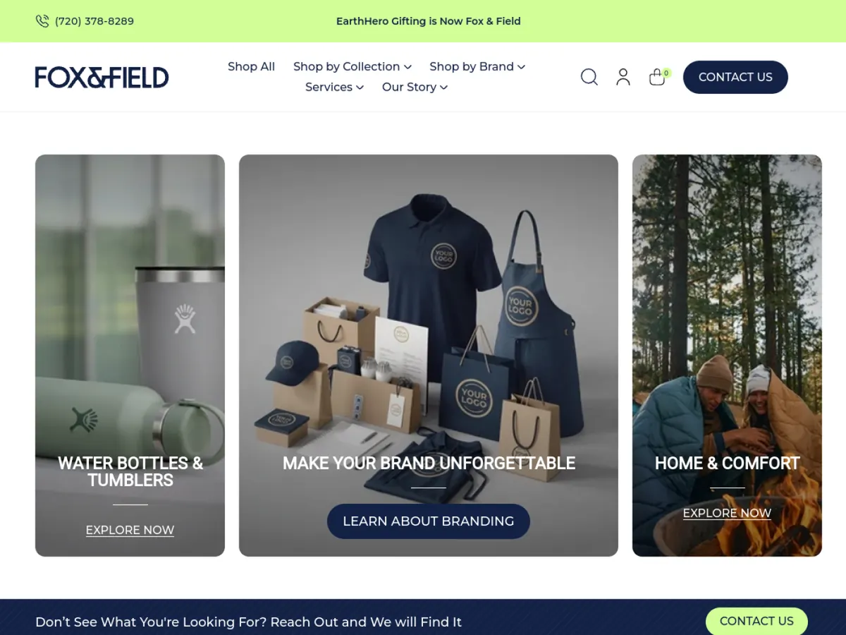 Fox & Field storefront homepage