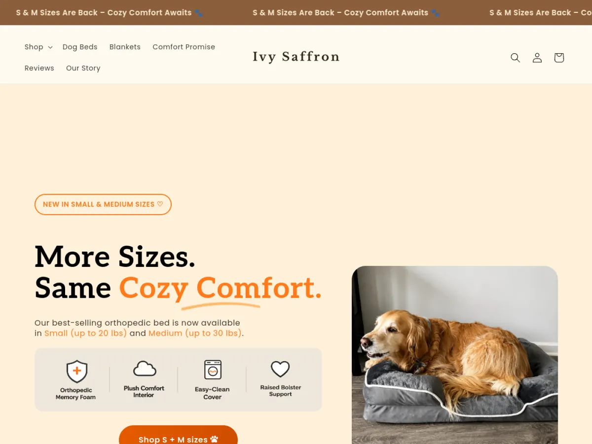Ivy Saffron storefront homepage