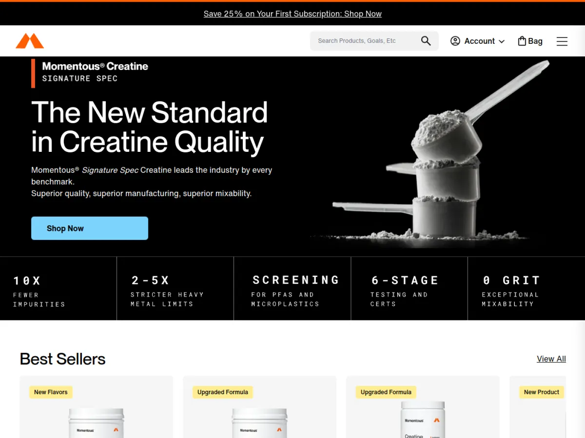 Momentous storefront homepage
