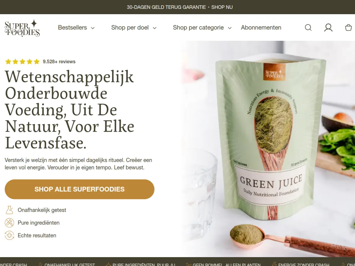Superfoodies storefront homepage
